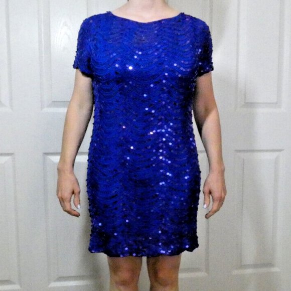 Blue PROM Dress Size 8 Crochet Lace Sequins Rare Sexy British Statement Gorgeous - Picture 6 of 12